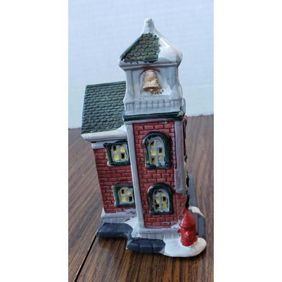 Hand Painted Porcelain Ceramic Christmas Town Small Red Fire Station - Picture 4 of 7